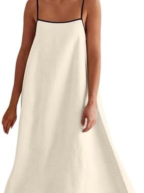 Commense Cream Maxi Slip Dress with Black Trim